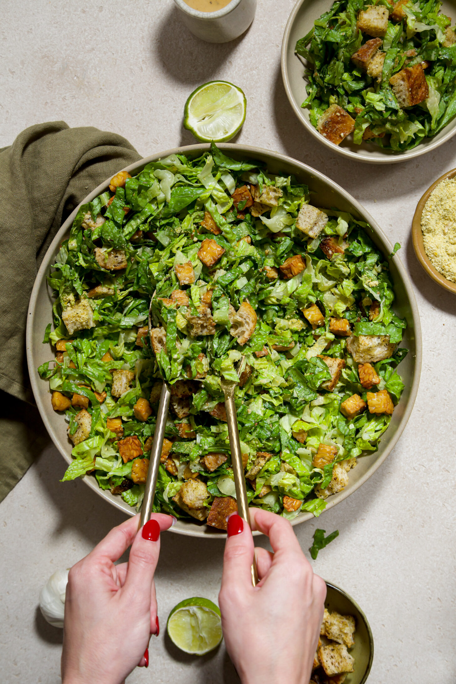 vegan lime caesar salad with tempeh bacon