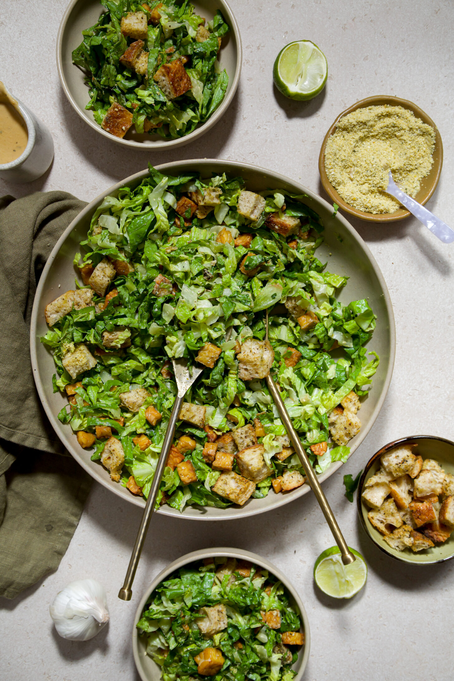 vegan lime caesar salad with tempeh bacon