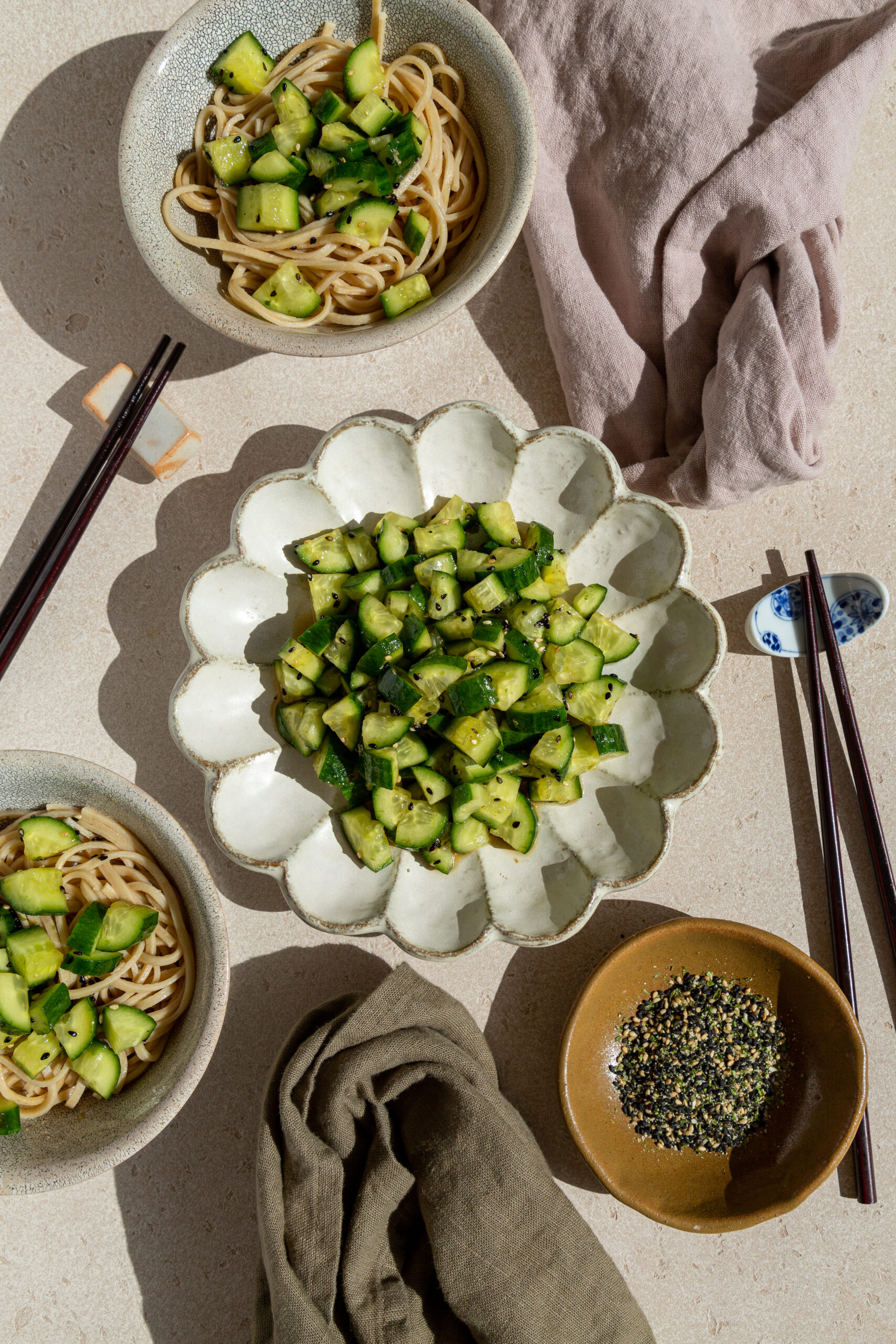 refreshing japanese cucumber salad with soba noodles