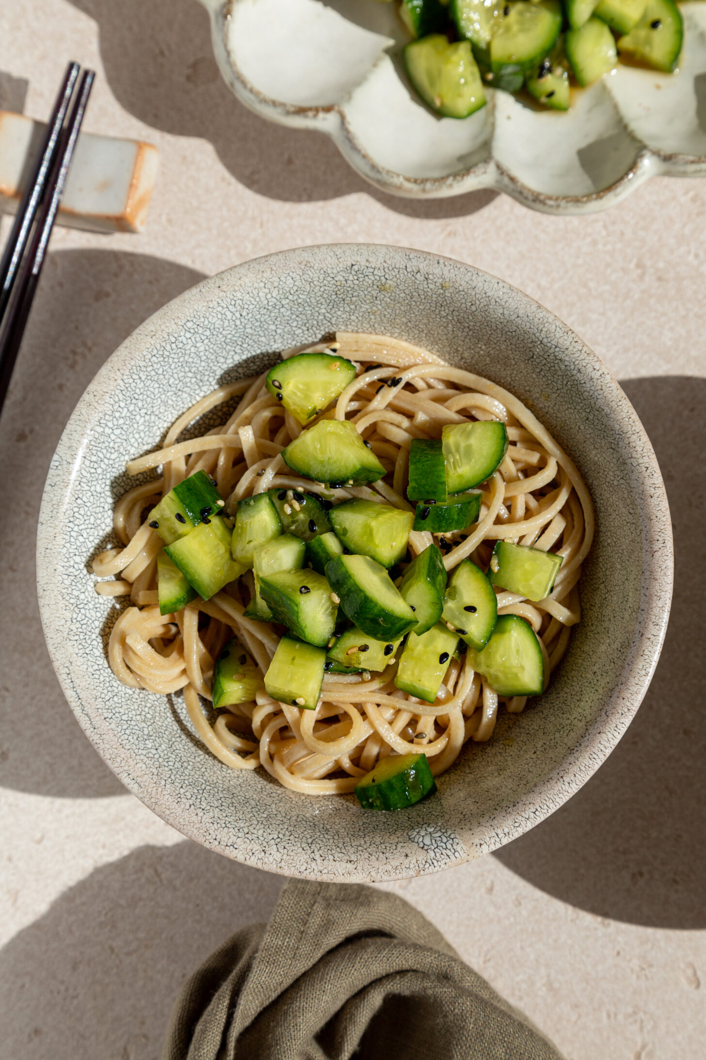 refreshing japanese cucumber salad with soba noodles