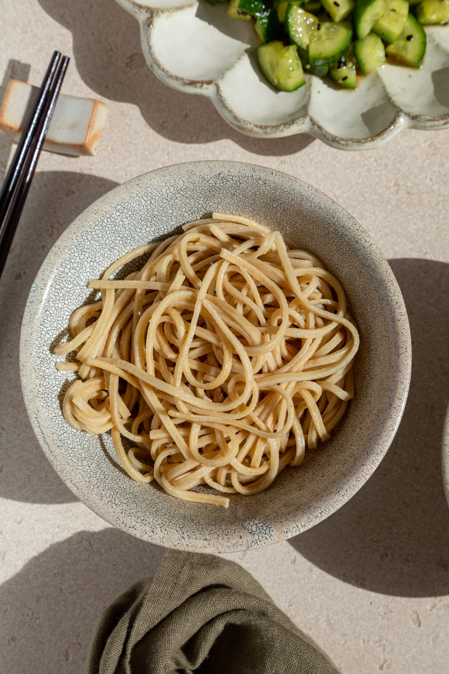 refreshing japanese cucumber salad with soba noodles