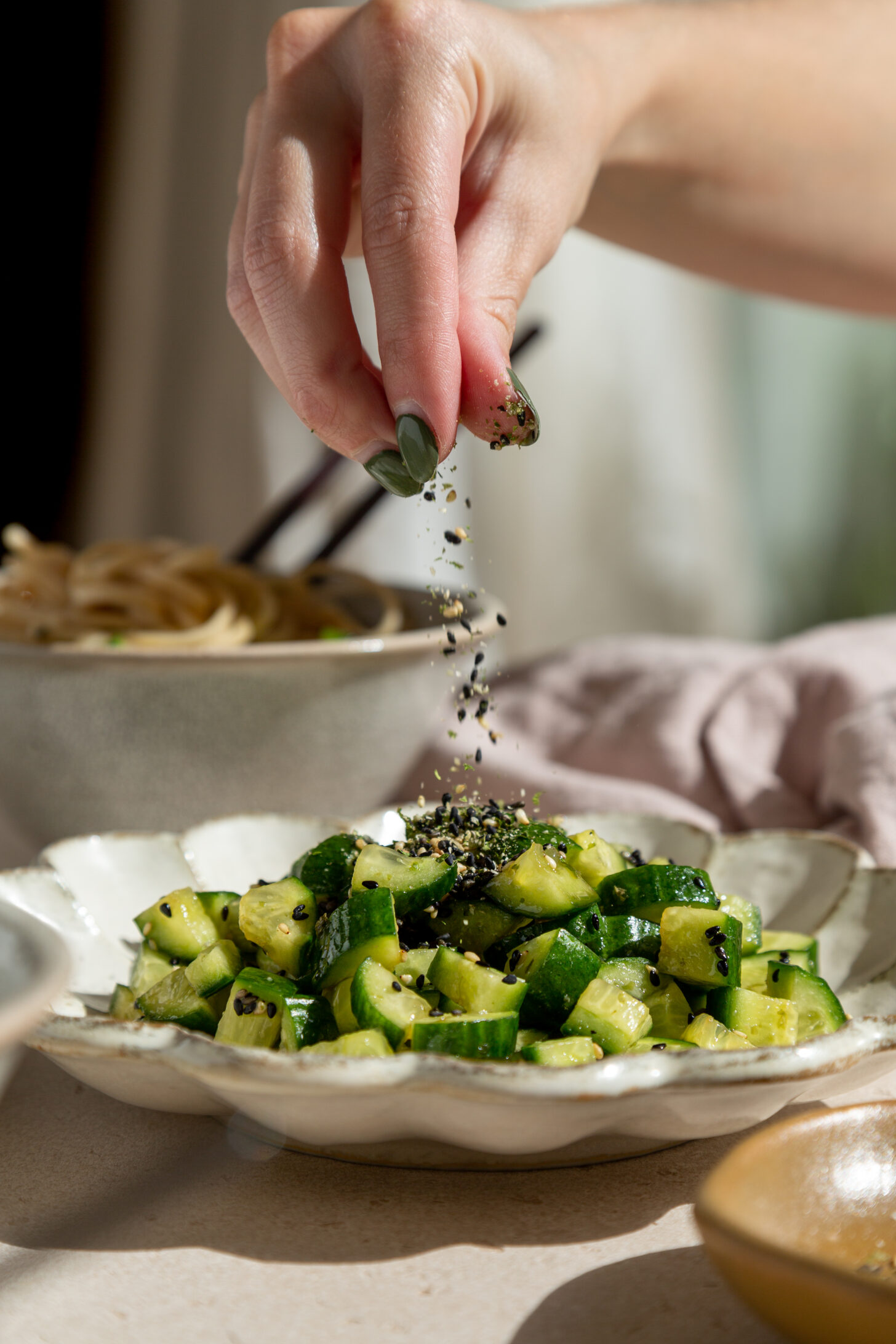 refreshing japanese cucumber salad with soba noodles