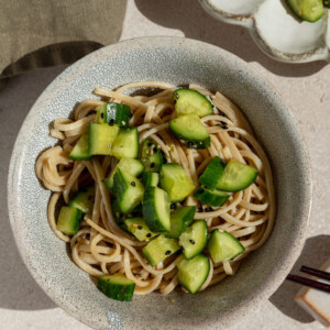 refreshing japanese cucumber salad with soba noodles