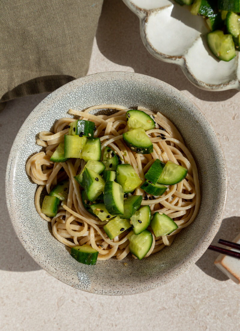 refreshing japanese cucumber salad with soba noodles