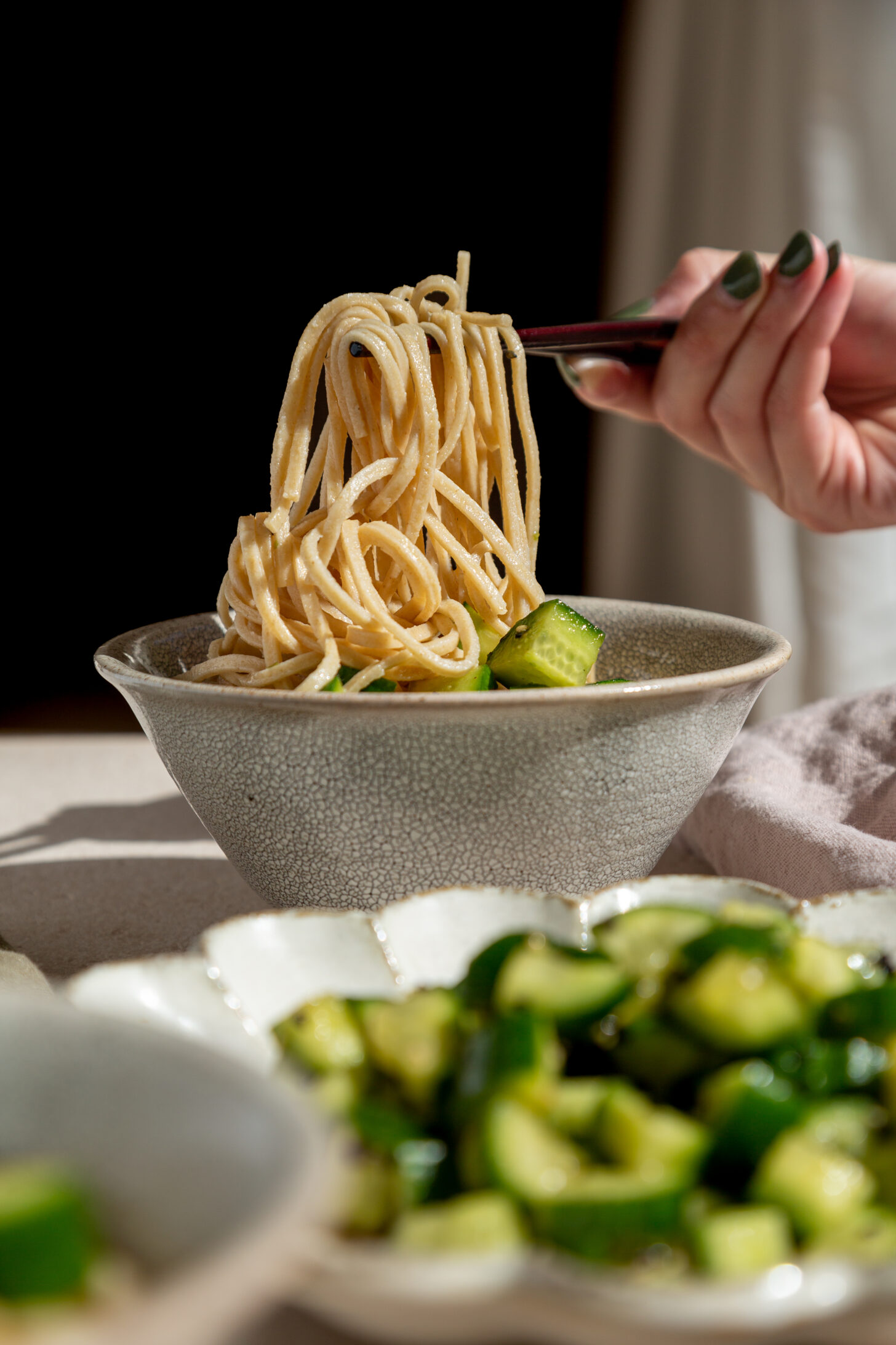 refreshing japanese cucumber salad with soba noodles