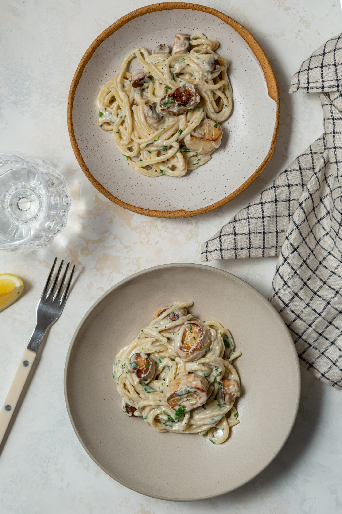 vegan scallop scampi in a creamy lemon sauce