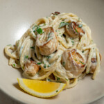 vegan scallop scampi in a creamy lemon sauce