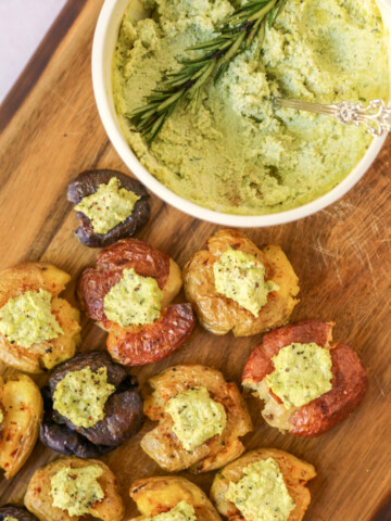 smashed potatoes with edamame hummus