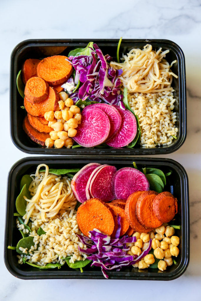 sweet potato macro bowl in meal prep containers