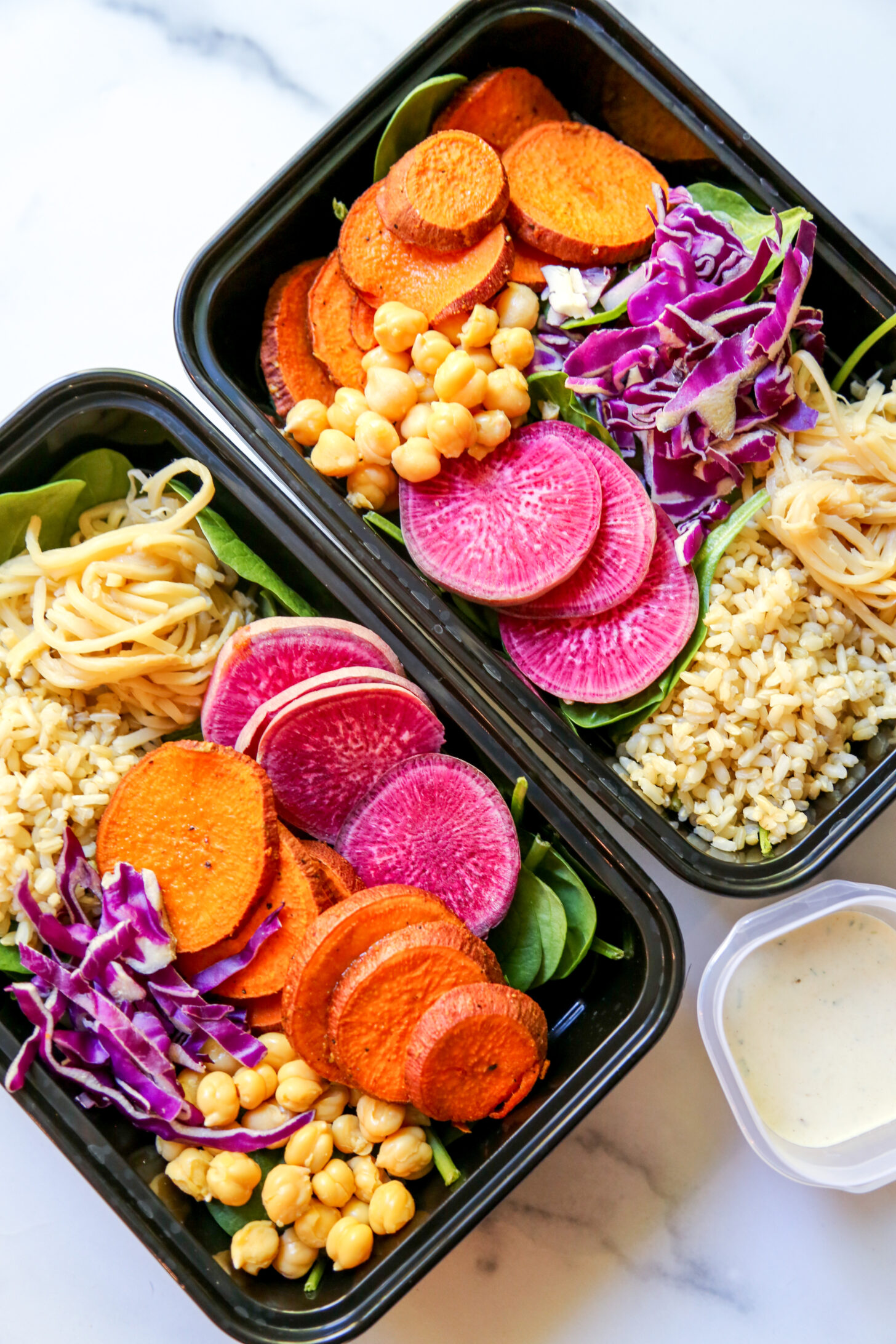 sweet potato macro bowl in meal prep containers