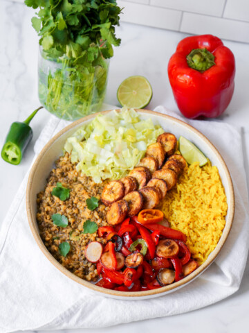 creamy mung bean plantain bowl