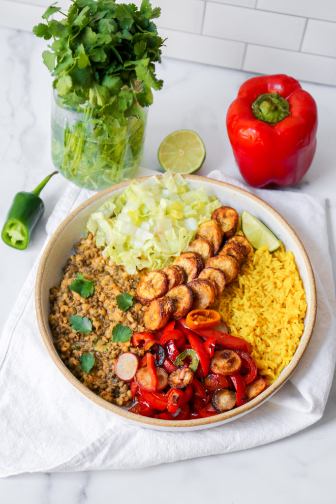 creamy mung bean plantain bowl