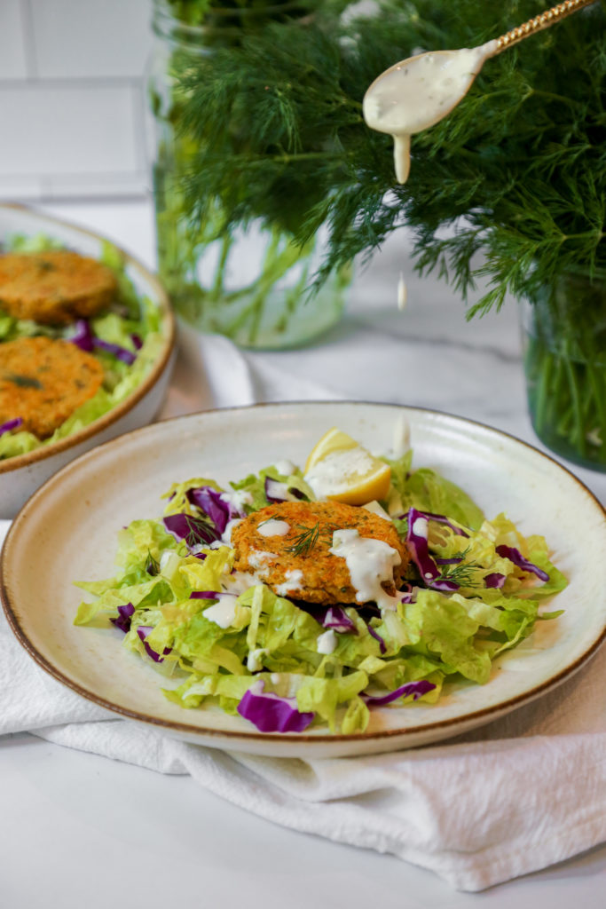 corn potato quinoa cakes with tzatziki