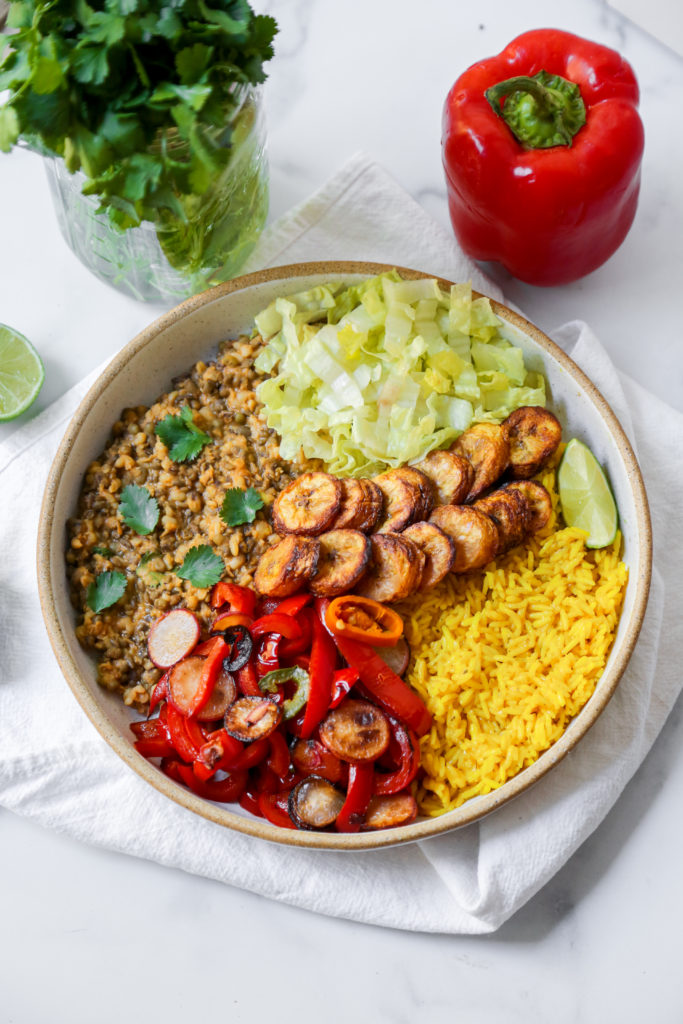 creamy mung bean plantain bowl