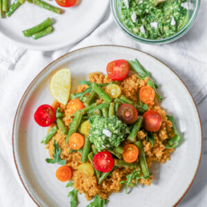 quinoa risotto with basil arugula pesto