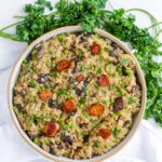 mushroom pea risotto with vegan scallops