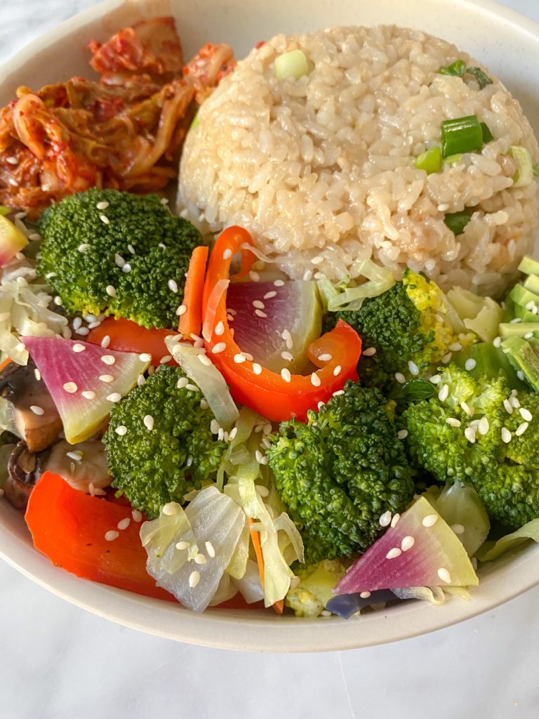 kimchi steamed rice and veggies