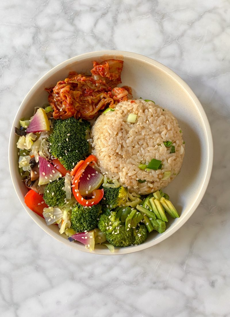 kimchi steamed rice and veggies