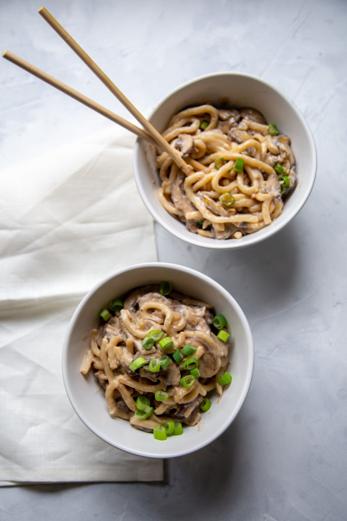 creamy mushroom udon noodles