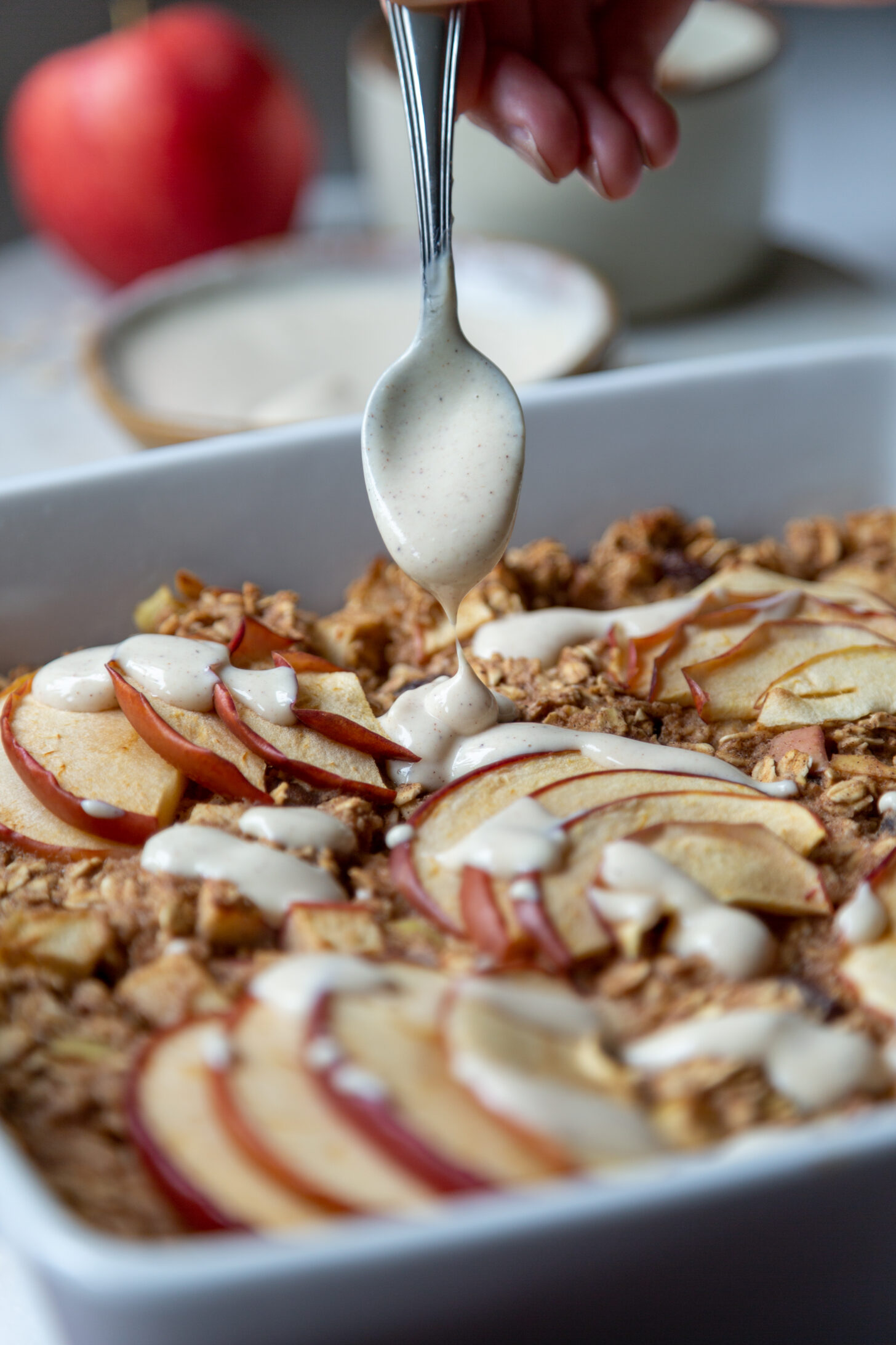 Apple Cinnamon Baked Oatmeal with Vegan Yogurt Glaze