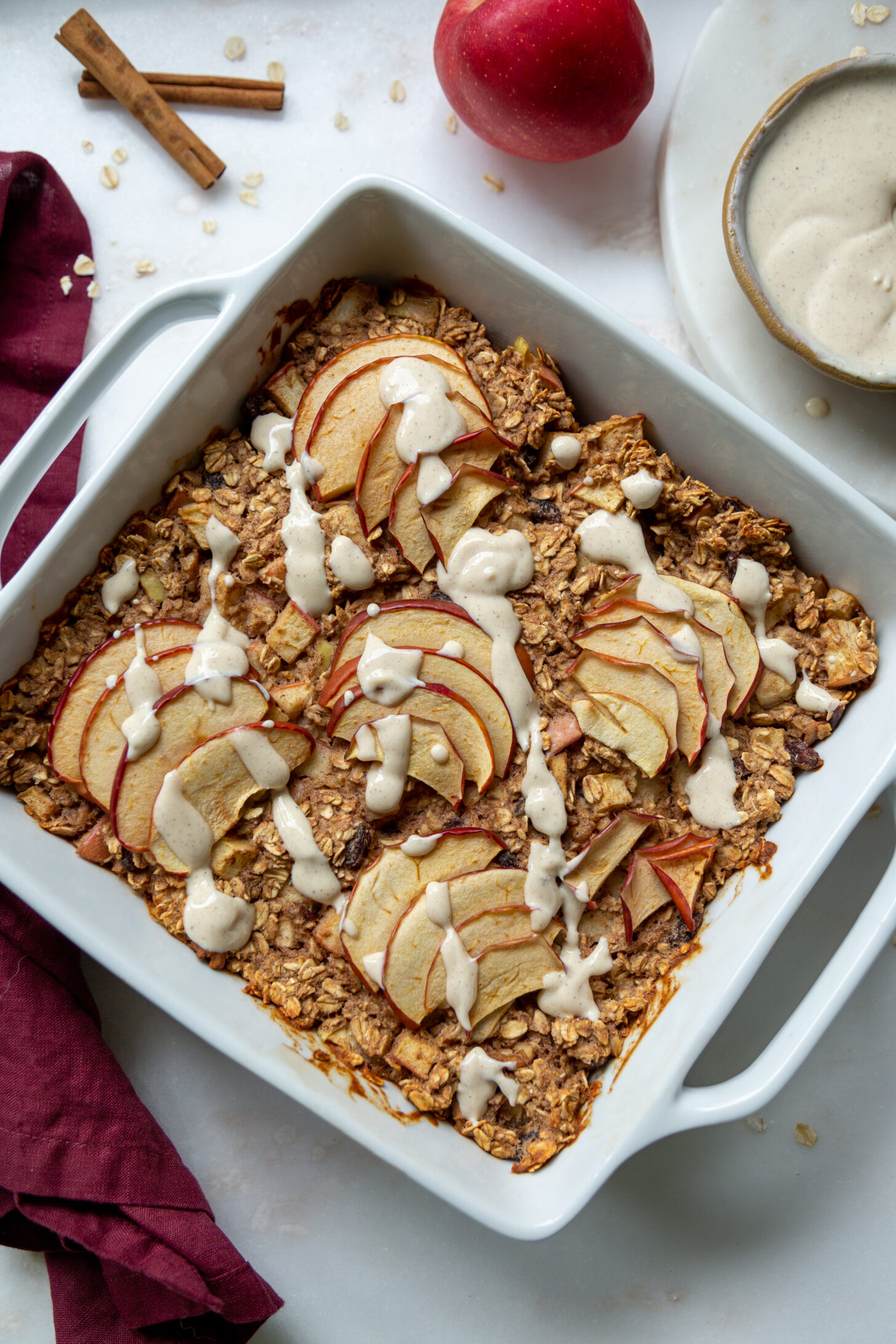 Apple Cinnamon Baked Oatmeal with Yogurt Glaze