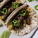 mushroom steak elote tacos