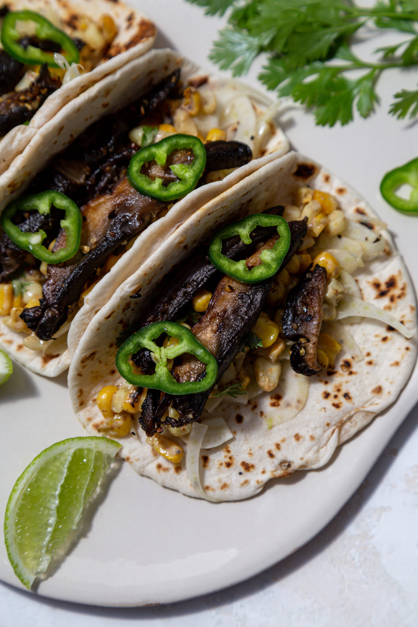 mushroom steak elote tacos