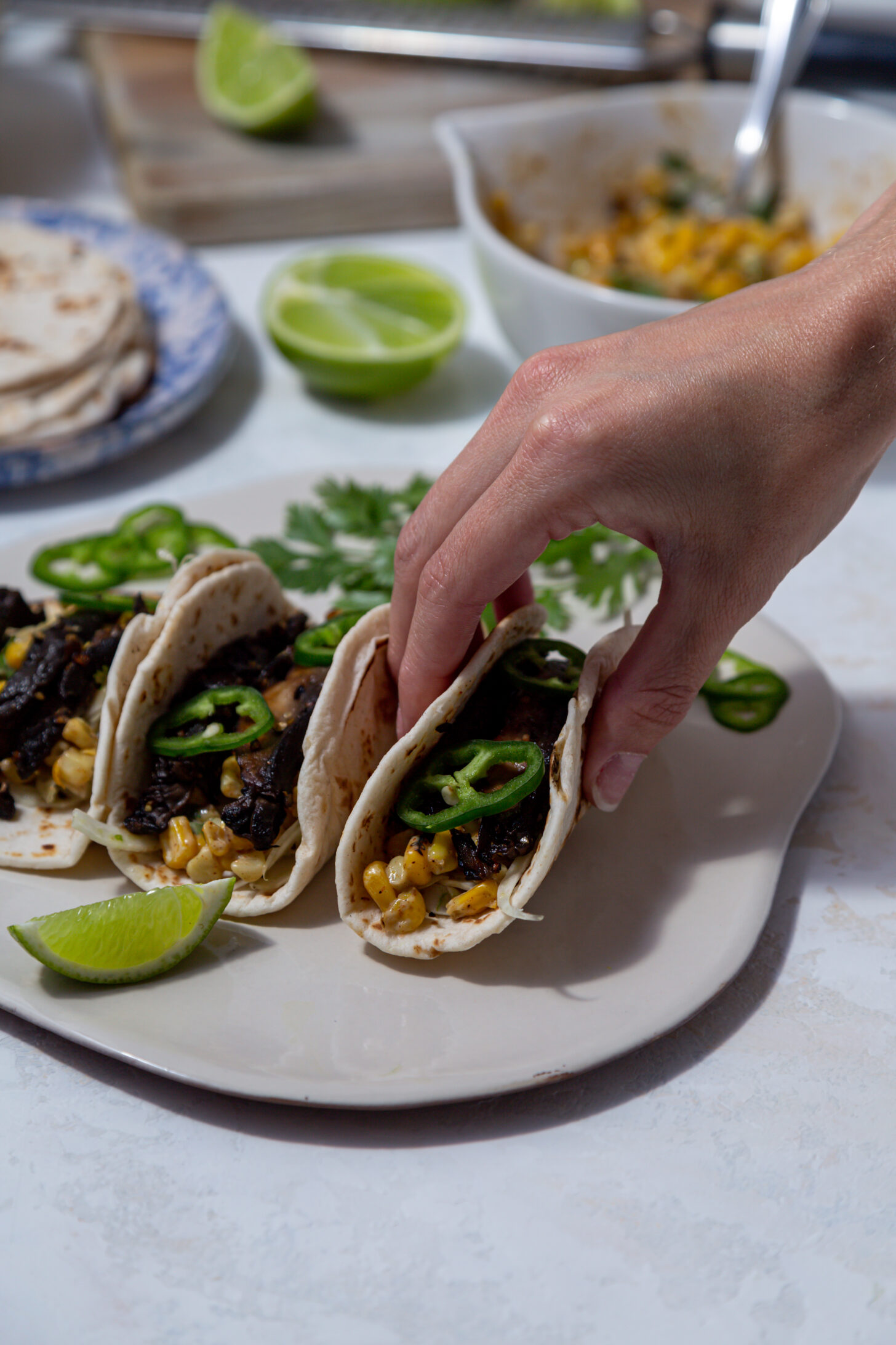 mushroom steak elote tacos