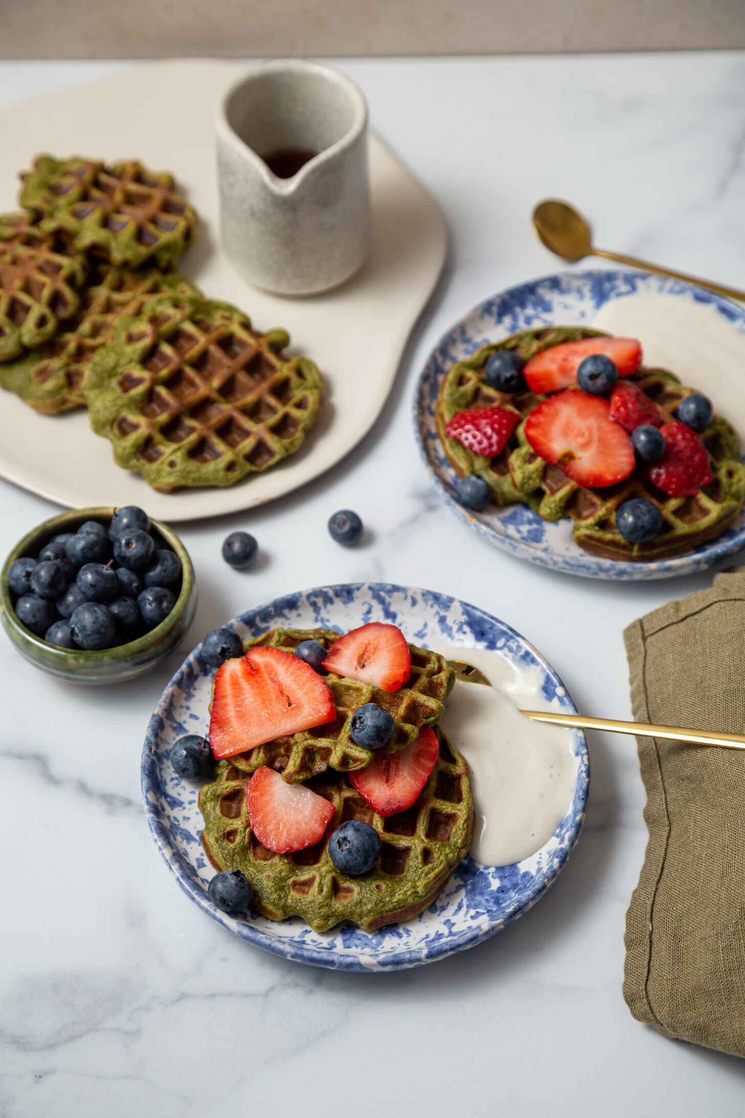 spinach matcha protein waffles