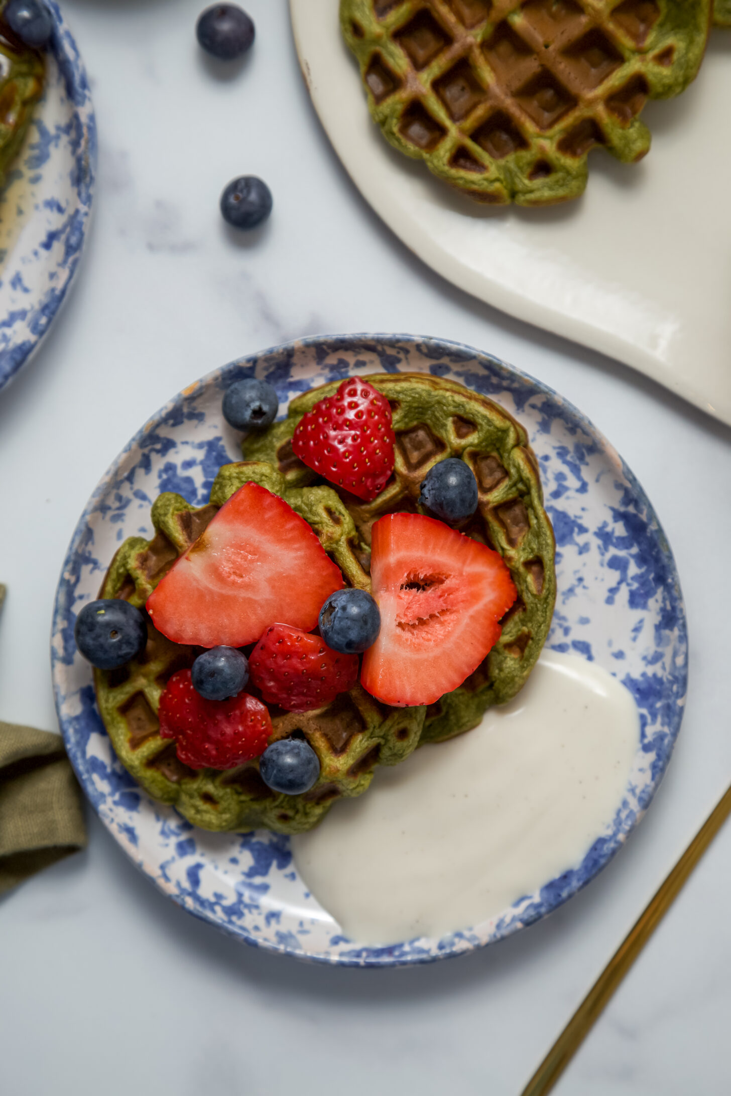 spinach matcha protein waffles