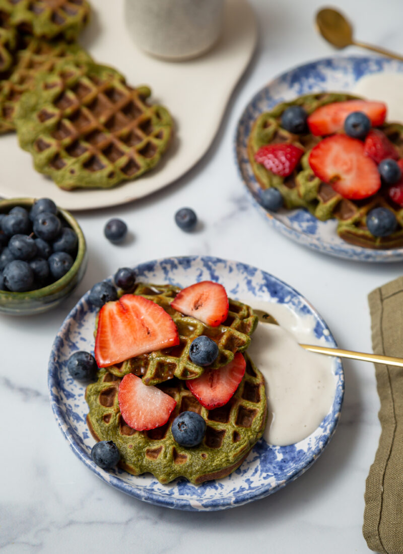 Spinach Protein Waffles with Matcha