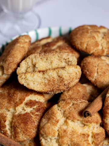 Soft and chewy vegan snickerdoodle cookies with a tender crumb