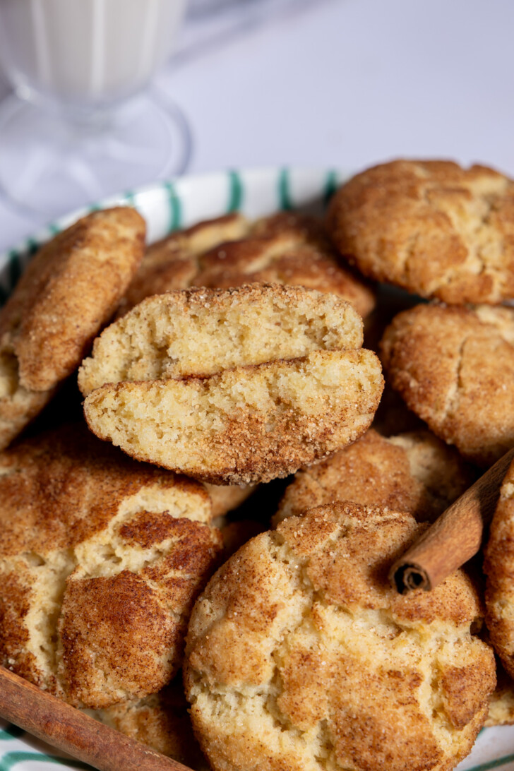 Soft and chewy vegan snickerdoodle cookies with a tender crumb