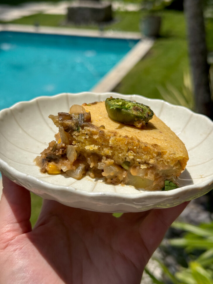 Lentil pot pie with cornbread crust